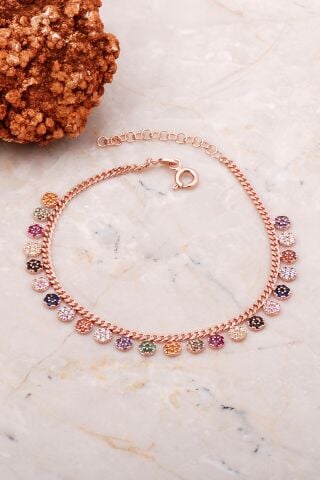 Gurmet Mix Taşlı Rose Gümüş Bileklik 3728