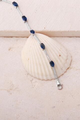 2 Farklı Renk Seçenekli Oval Taşlı Su Yolu Rodyumlu 925 Ayar Gümüş Bileklik 4912