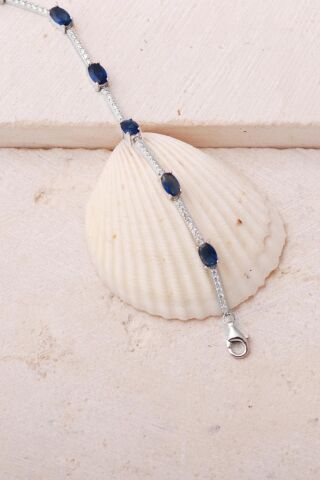 2 Farklı Renk Seçenekli Oval Taşlı Su Yolu Rodyumlu 925 Ayar Gümüş Bileklik 4912