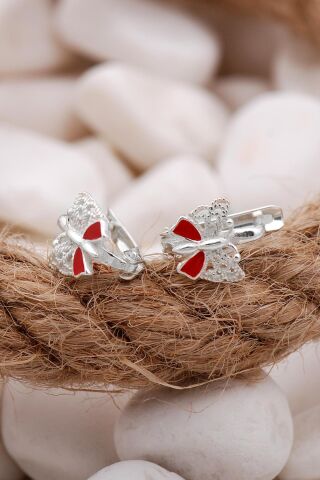 Kelebek Kırmızı Mineli Gümüş Çocuk Küpe 5564