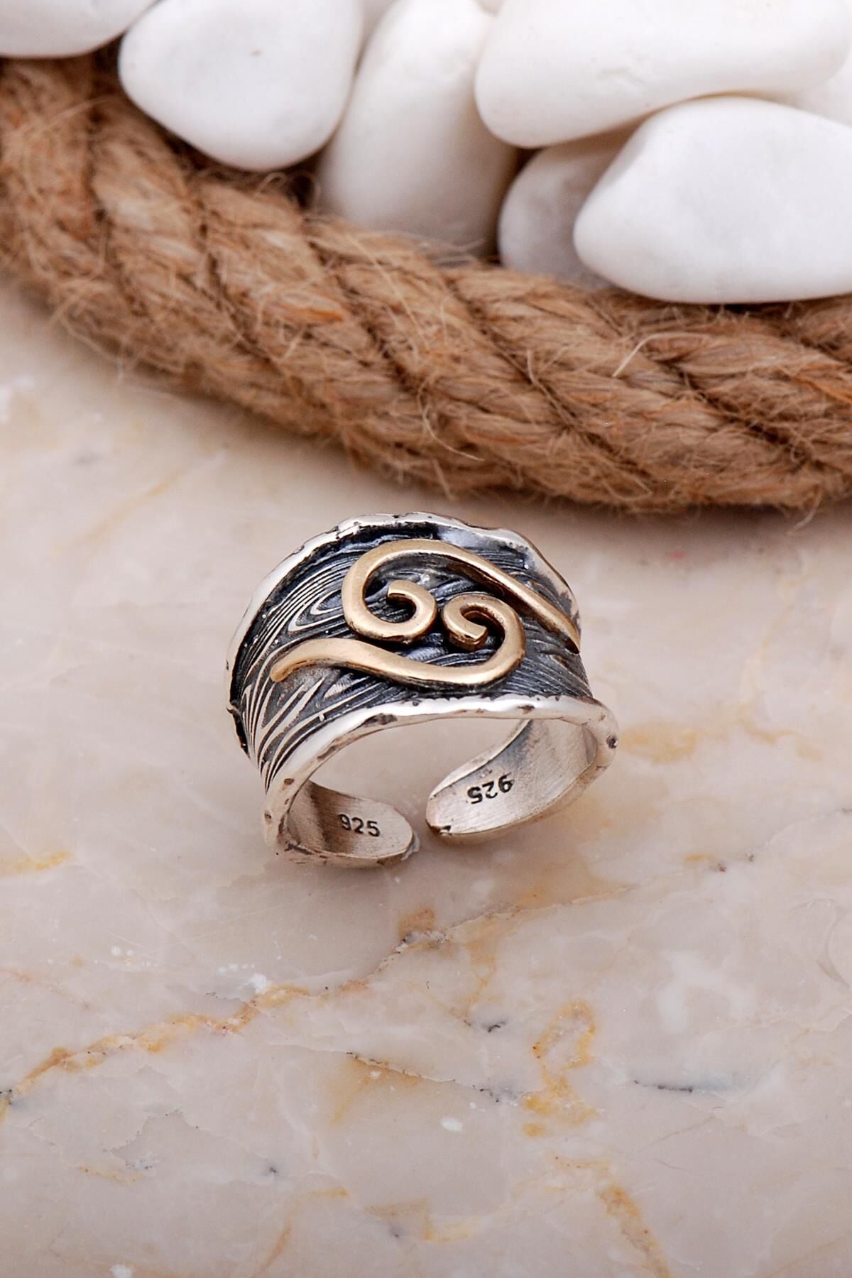 Çekiç Dövme Tasarım Elişi Gümüş Yüzük 3639