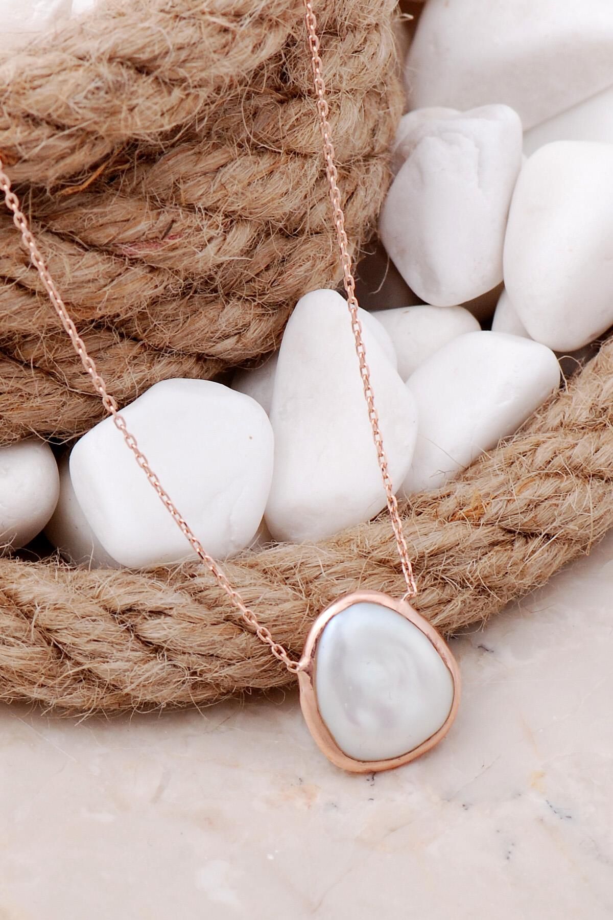 İnci Taşlı Rose Gümüş Kolye 6477