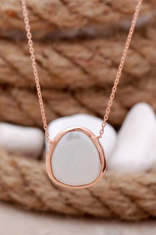 İnci Taşlı Rose Gümüş Kolye 6477