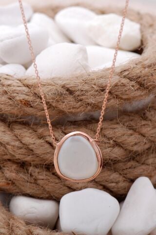 İnci Taşlı Rose Gümüş Kolye 6477