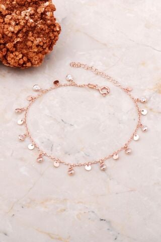 Pullu Taşlı Sallantılı Rose Gümüş Bileklik 3729