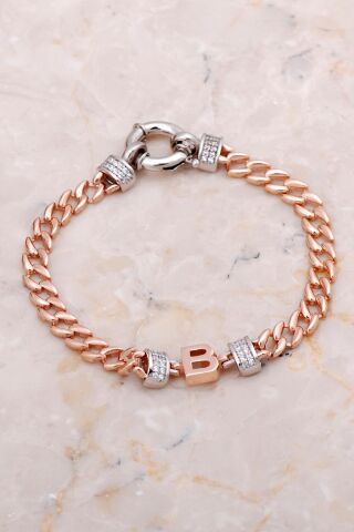 B Harfi Gurmet Rose Gümüş Bileklik 4265