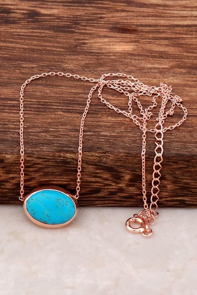 Turkuaz Taşlı Rose Gümüş Kolye 6478