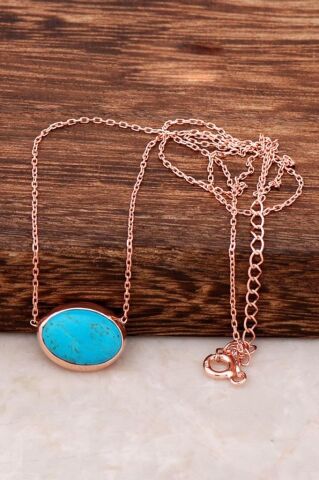 Turkuaz Taşlı Rose Gümüş Kolye 6478