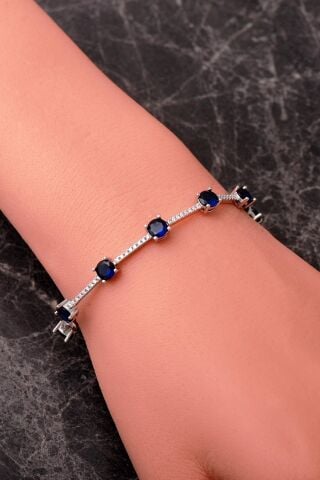 2 Farklı Renk Seçenekli Taşlı Su Yolu Rodyumlu 925 Ayar Gümüş Bileklik 4913