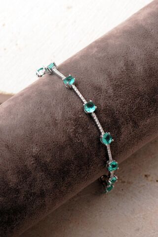 2 Farklı Renk Seçenekli Taşlı Su Yolu Rodyumlu 925 Ayar Gümüş Bileklik 4913