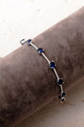 2 Farklı Renk Seçenekli Taşlı Su Yolu Rodyumlu 925 Ayar Gümüş Bileklik 4913