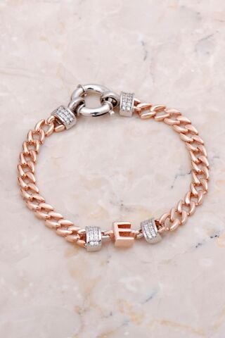 E Harfi Gurmet Rose Gümüş Bileklik 4266