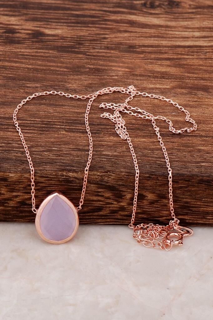 Pembe Kuvars Taşlı Rose 925 Ayar Gümüş Kolye 6479