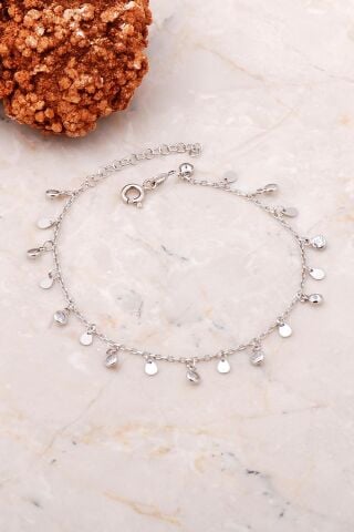 Pullu Taşlı Sallantılı Gümüş Bileklik 3732