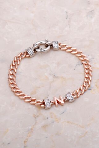 N Harfi Gurmet Rose Gümüş Bileklik 4268