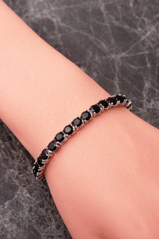 3 Farklı Renk Seçenekli 5 Mm Su Yolu Rodyumlu 925 Ayar Gümüş Bileklik 4914