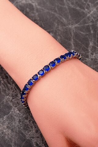 3 Farklı Renk Seçenekli 5 Mm Su Yolu Rodyumlu 925 Ayar Gümüş Bileklik 4914