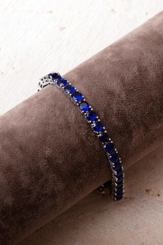 3 Farklı Renk Seçenekli 5 Mm Su Yolu Rodyumlu 925 Ayar Gümüş Bileklik 4914