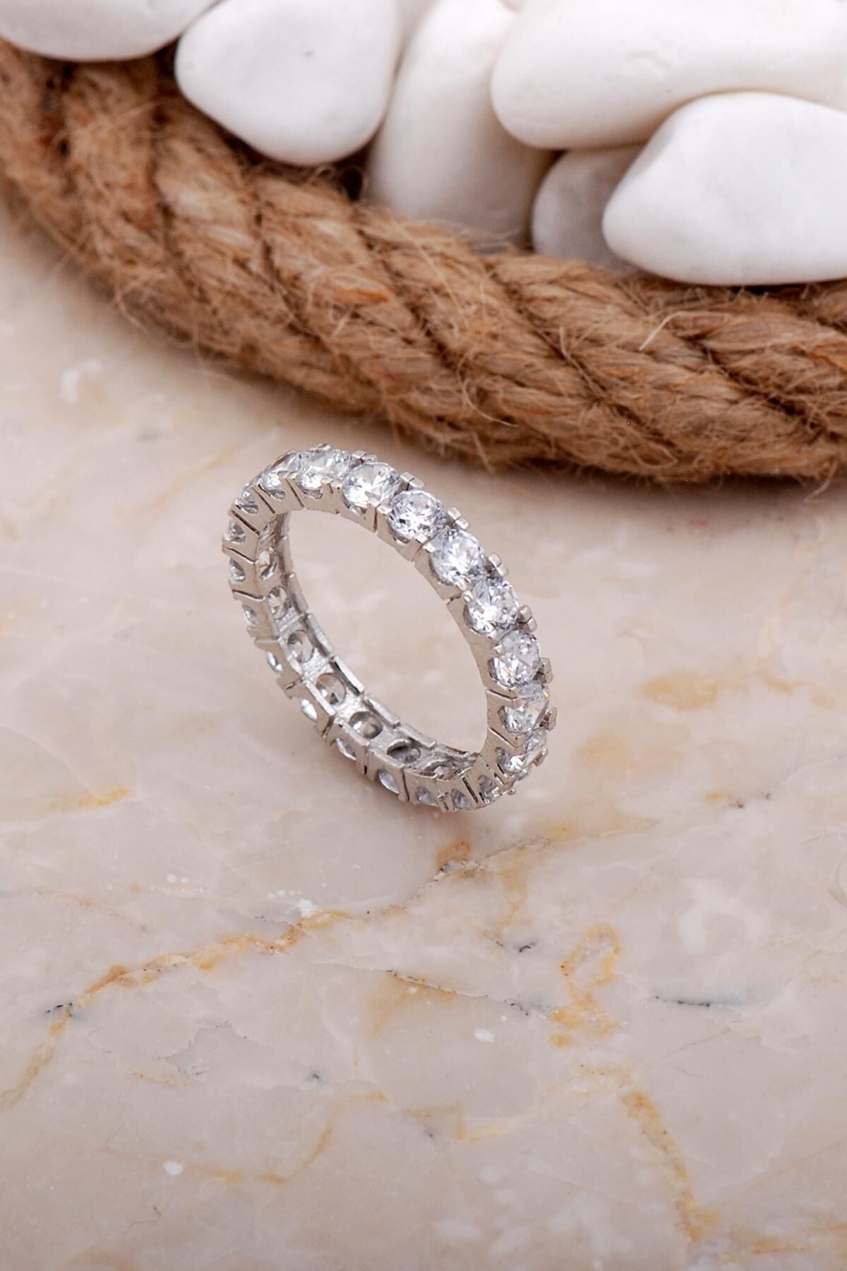 4 mm Su Yolu Tamtur Rodyumlu Gümüş Yüzük 3643