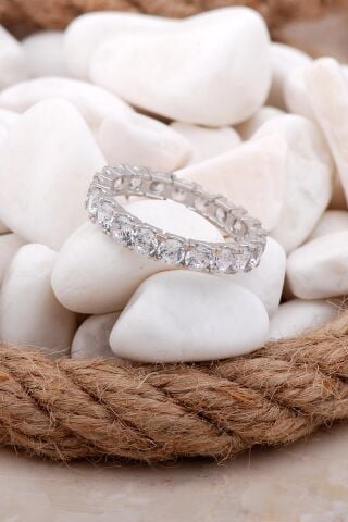 4 mm Su Yolu Tamtur Rodyumlu Gümüş Yüzük 3643