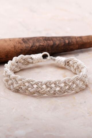 Örgü Elişi Kazaziye İşlemeli Gümüş Bileklik 3421