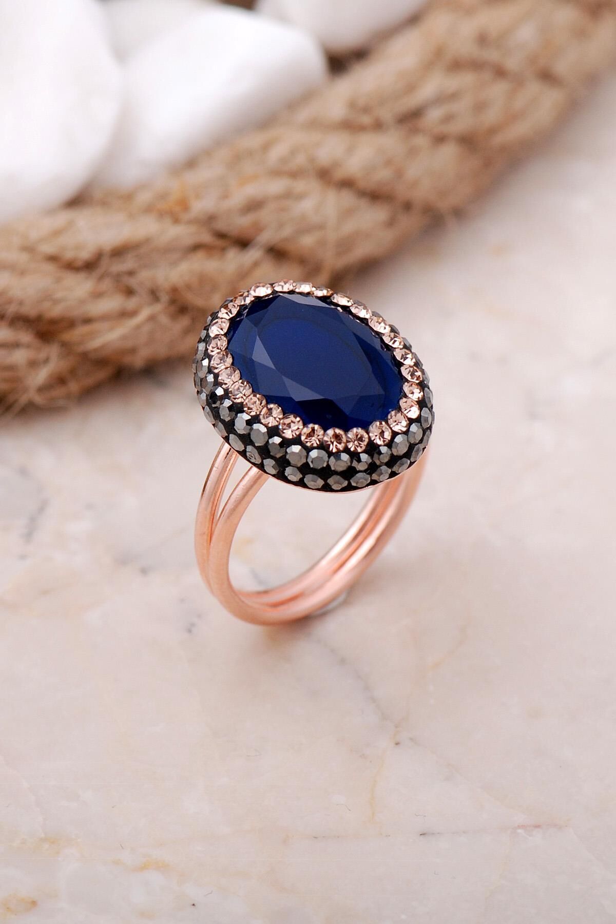 Safir Taşlı Rose Gümüş Yüzük 3461