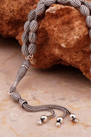 Usta İşi Özel Üretim Elişi Telkari Eskitme Gümüş Tesbih 348