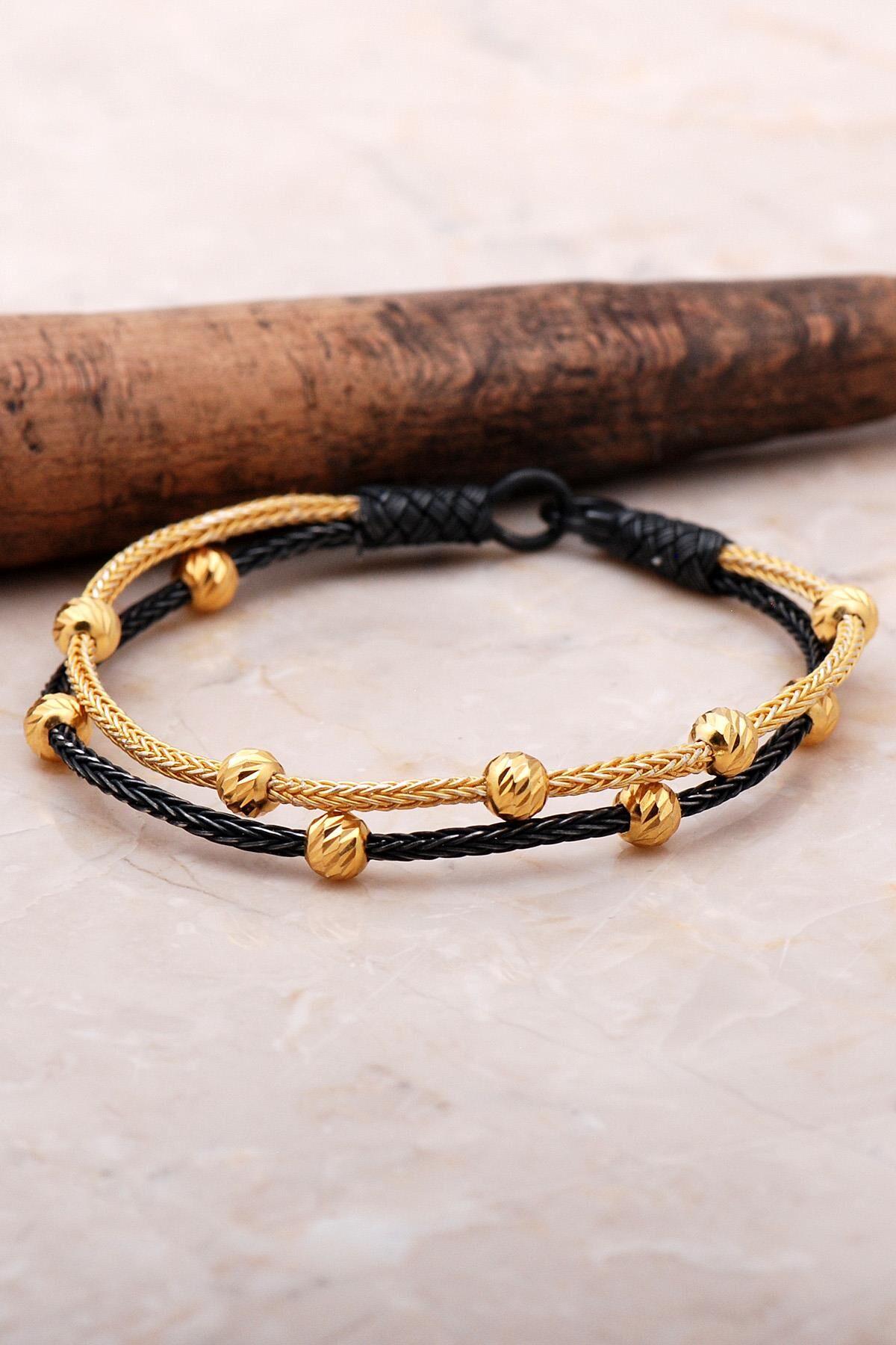 Dorika Altın Yaldızlı Kazaziye Örgü 1000 Ayar Gümüş Bileklik 3424