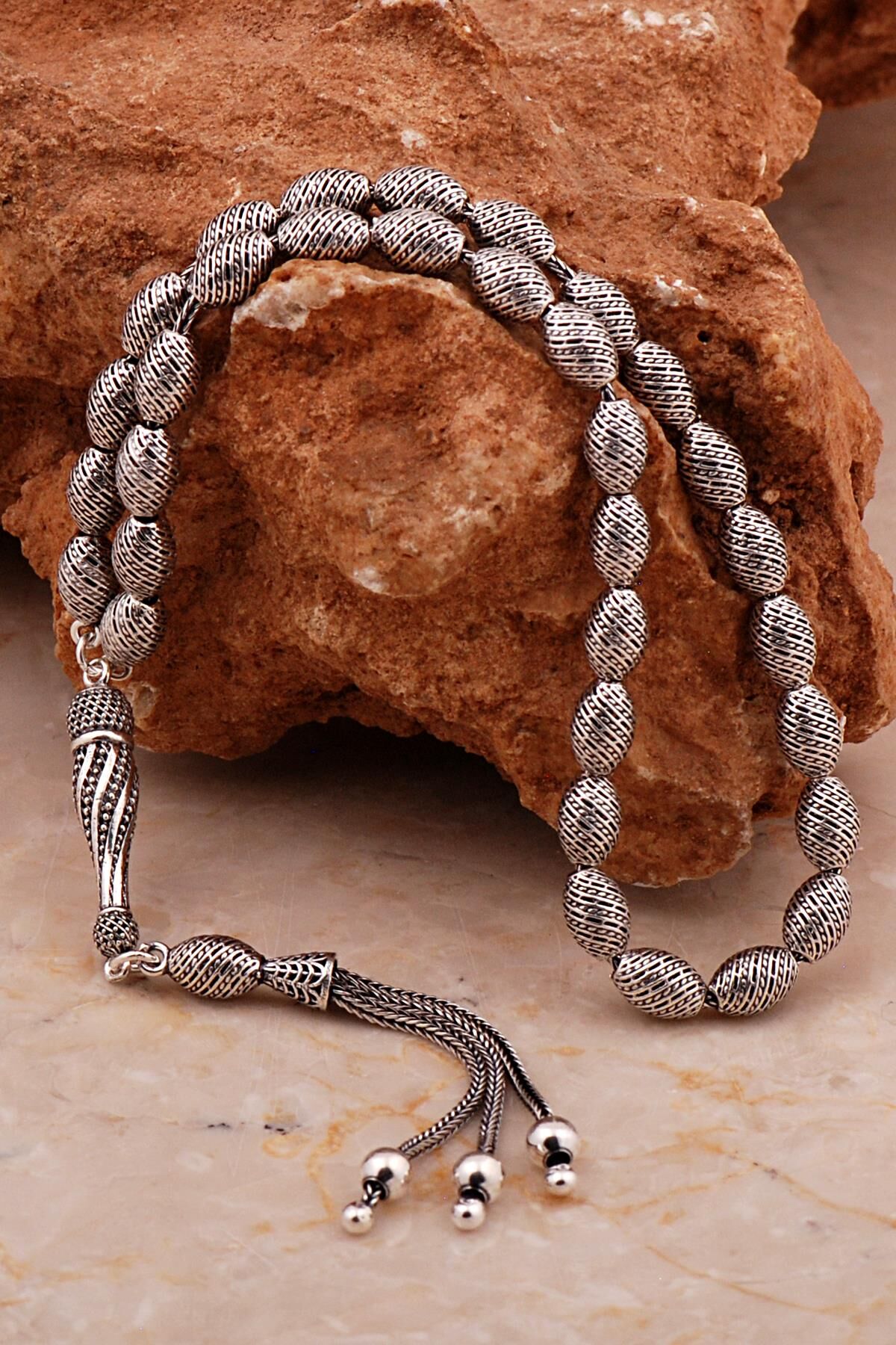 Usta İşi Özel Üretim Elişi Telkari Eskitme Gümüş Tesbih 349