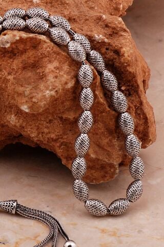 Usta İşi Özel Üretim Elişi Telkari Eskitme Gümüş Tesbih 349