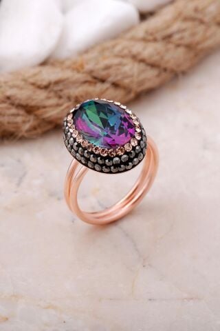 Mistik Topaz Taşlı Rose Gümüş Yüzük 3464