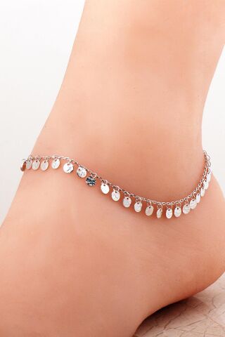 Pullu Sallantılı Rodyumlu Gümüş Halhal 276