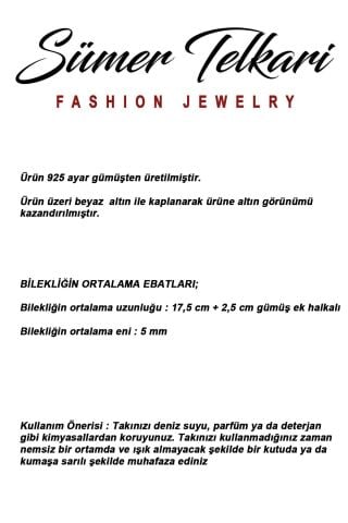 Rodyumlu Taşlı 925 Ayar Gümüş Baget Zarafet Bileklik 4915