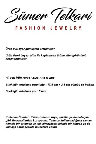 Rodyumlu Taşlı 925 Ayar Gümüş Baget Zarafet Bileklik 4915
