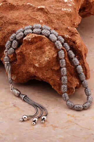 Usta İşi Özel Üretim Elişi Telkari Eskitme Kapsül Gümüş Tesbih 350