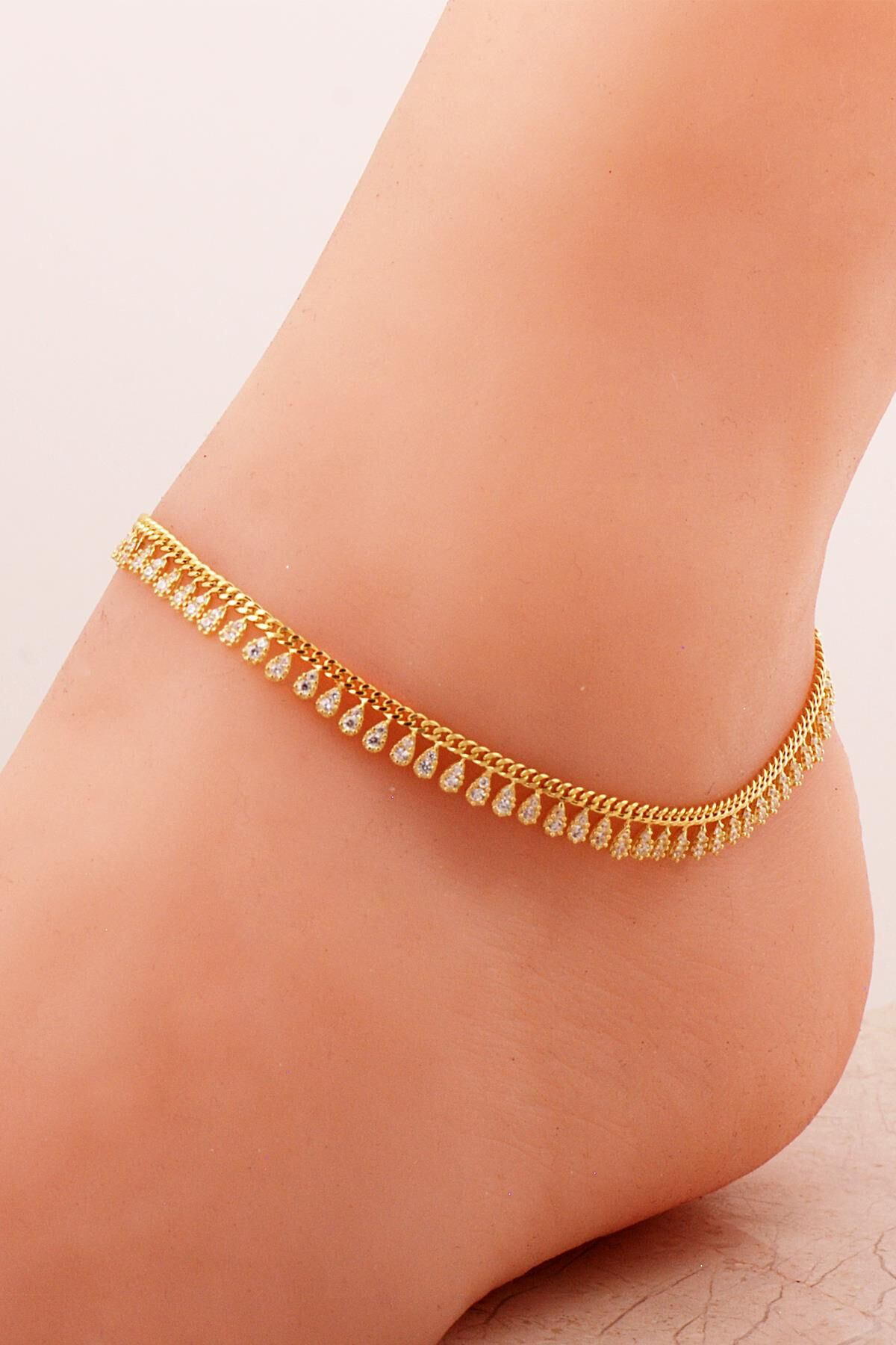 Gurmet Sıra Taşlı Altın Yaldızlı Gümüş Halhal 282