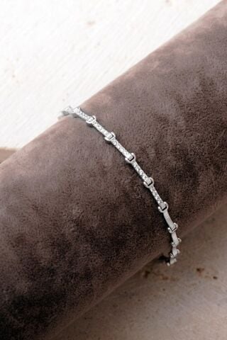 Rodyumlu 925 Ayar Gümüş Taşlı Zincir Bileklik 4916