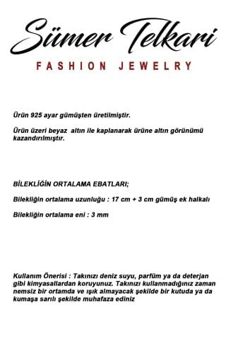 Rodyumlu 925 Ayar Gümüş Taşlı Zincir Bileklik 4916