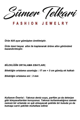 Rodyumlu 925 Ayar Gümüş Taşlı Zincir Bileklik 4916