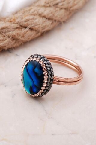 Okyanus Sedefi Taşlı Rose Gümüş Yüzük 3466