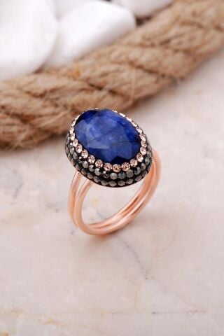 Safir Taşlı Rose Gümüş Yüzük 3467