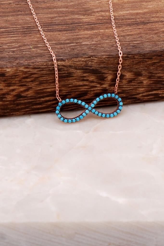 Turkuaz Taşlı Sonsuzluk Rose Gümüş Kolye 1650