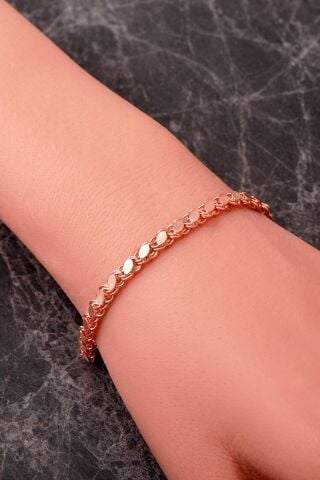925 Ayar Rose Gümüş Pullu Arpa Zincir Bileklik 4919