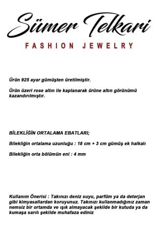 925 Ayar Rose Gümüş Pullu Arpa Zincir Bileklik 4919