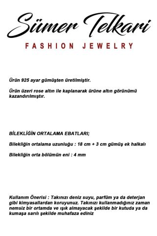 925 Ayar Rose Gümüş Pullu Arpa Zincir Bileklik 4919