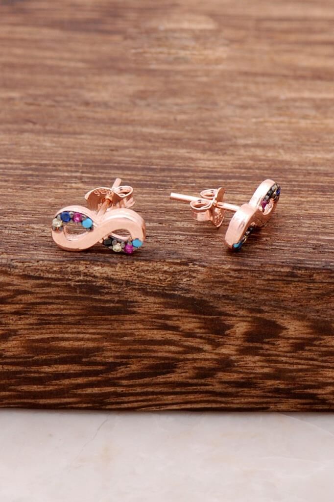 Rose Gümüş Sonsuzluk Mix Taşlı Küpe 3752