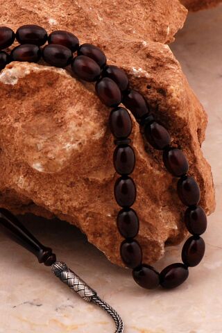 Usta İşi Sürmeli Ateş Kehribarı Kazaziye İşlemeli Gümüş Tesbih 354