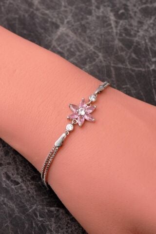 6 Farklı Renk Seçenekli Rodyumlu 925 Ayar Gümüş Lotus Bileklik 4920