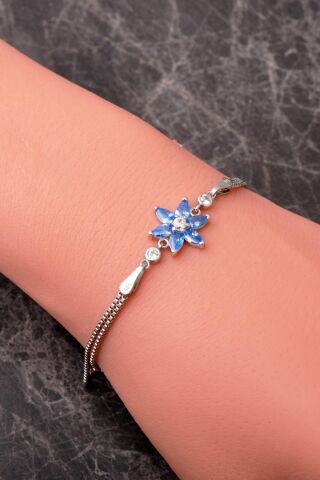 6 Farklı Renk Seçenekli Rodyumlu 925 Ayar Gümüş Lotus Bileklik 4920