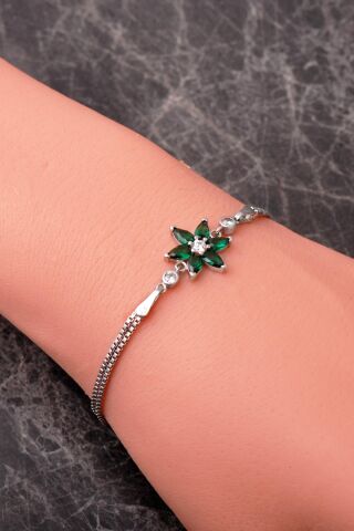 6 Farklı Renk Seçenekli Rodyumlu 925 Ayar Gümüş Lotus Bileklik 4920